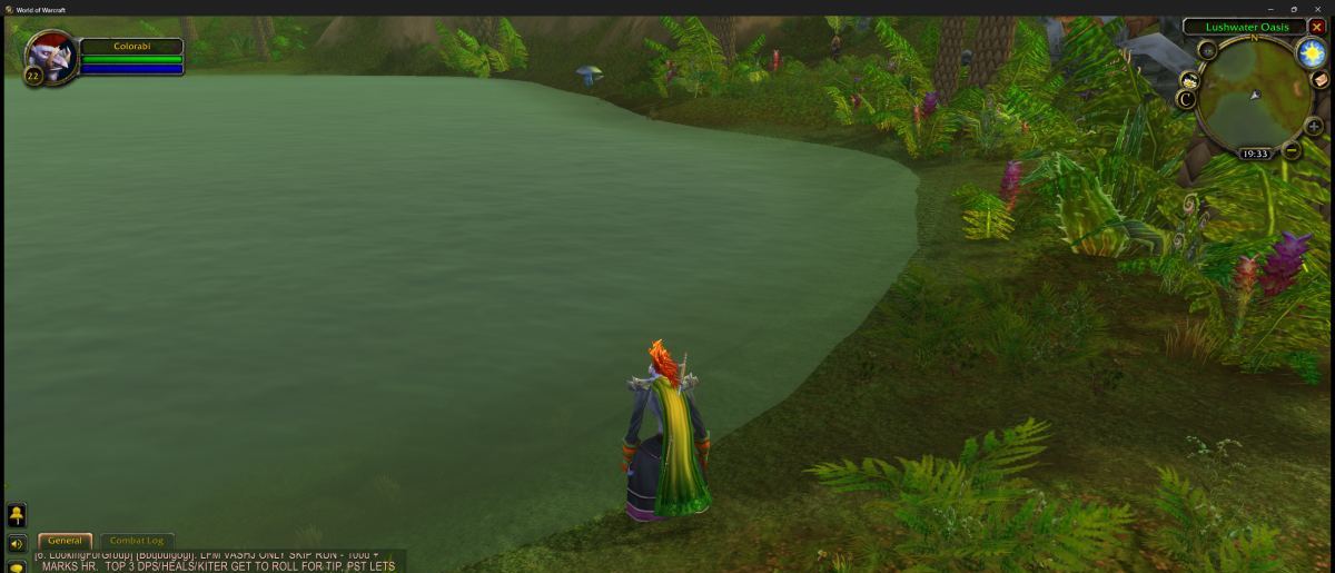 Real capture — Lushwater Oasis, WoW Classic 1.13, the BOT-WOW addon running in the game